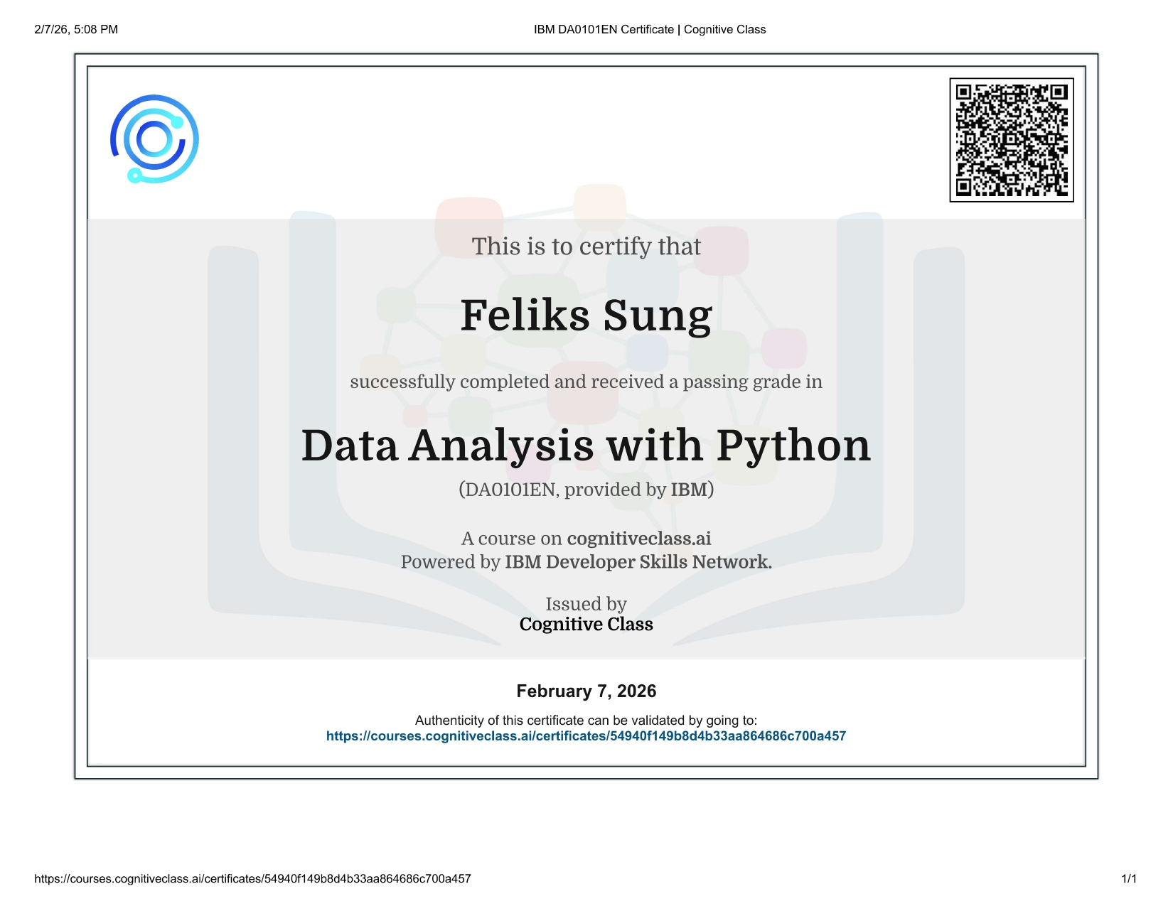 Data Analysis with Python Certificate